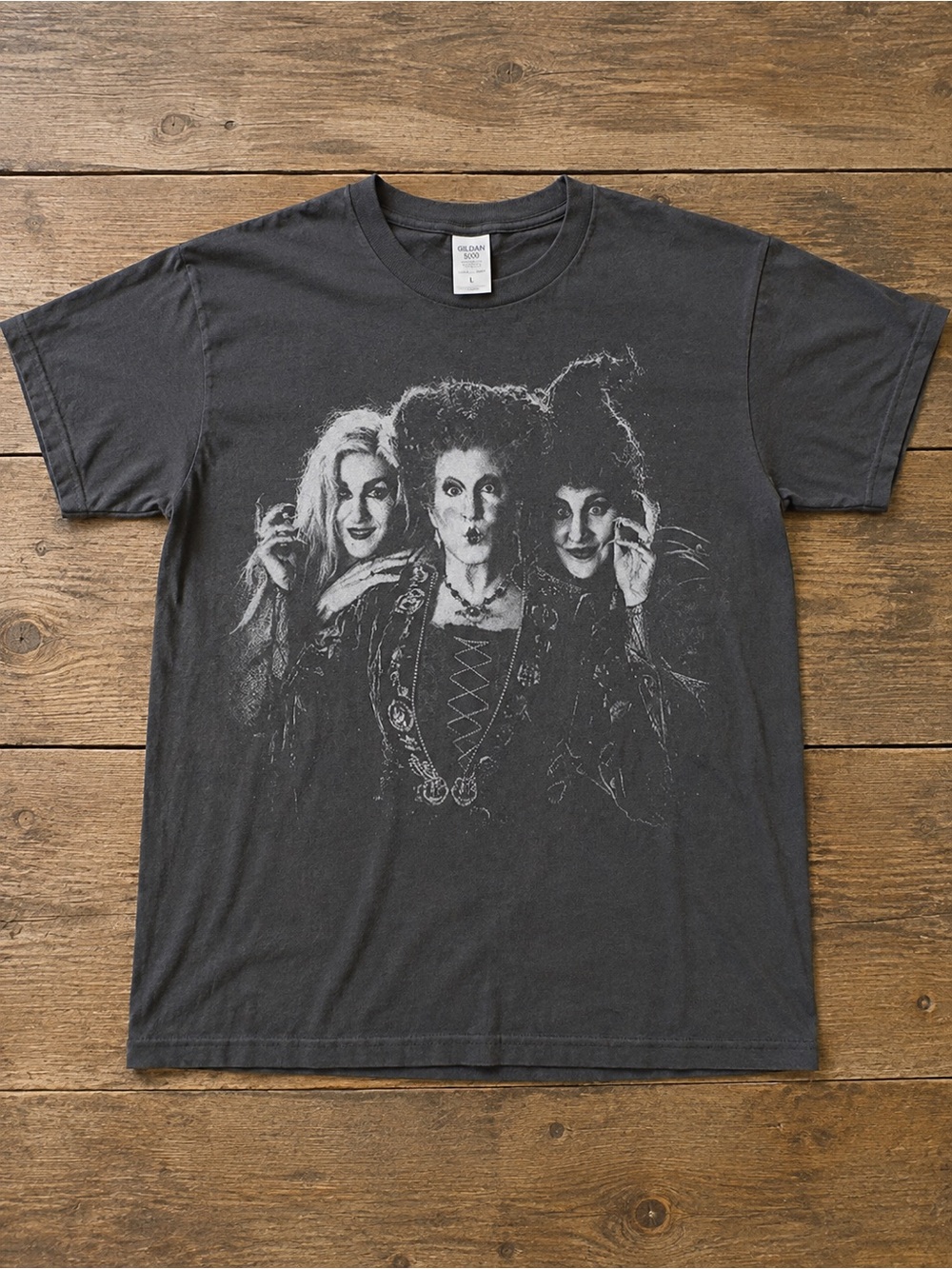 Black Short Sleeve Tee with Monochrome Witch Trio Print T-shirt